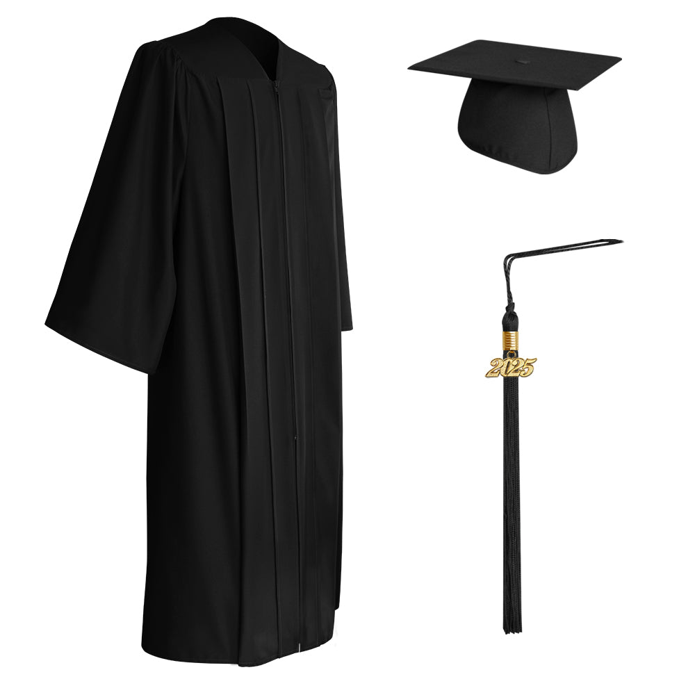 Matte Black Graduation Cap; Gown & Tassel Set|College 6'0" - 6'2" x 57 / Regular Matte Black Graduation Cap; Gown & Tassel Set|College 6'0" - 6'2" x 57 / Regular
