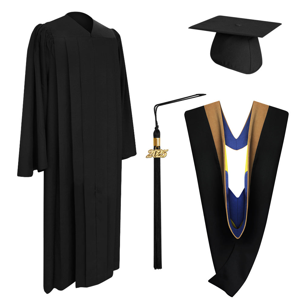 Deluxe Black Bachelor Graduation Cap, Gown, Tassel & Hood