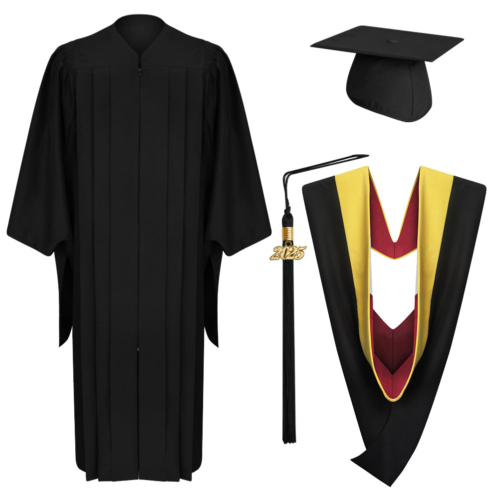 Deluxe Master Graduation Cap, Gown, Tassel & Hood