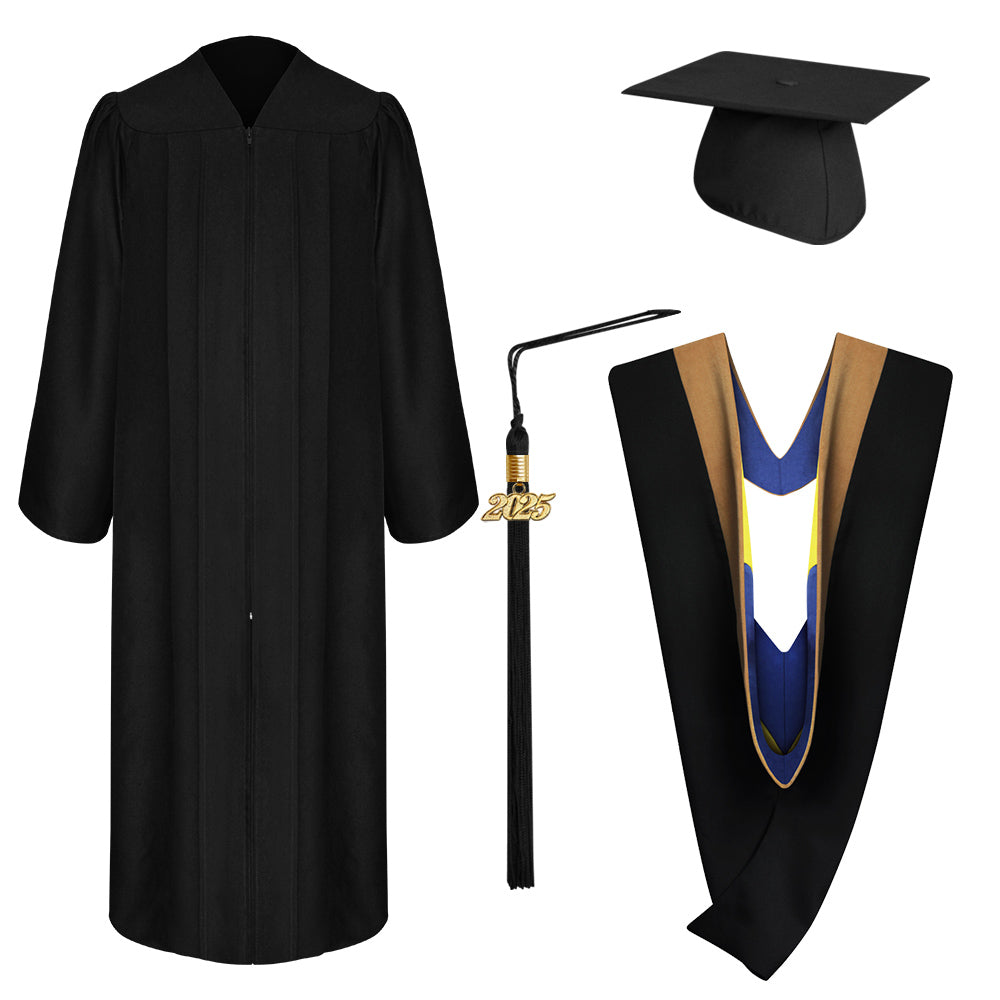 Matte Black Bachelor Graduation Cap, Gown, Tassel & Hood - Cap, Gown ...