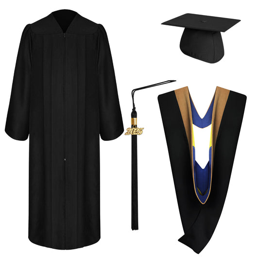 Matte Black Bachelor Graduation Cap, Gown, Tassel & Hood