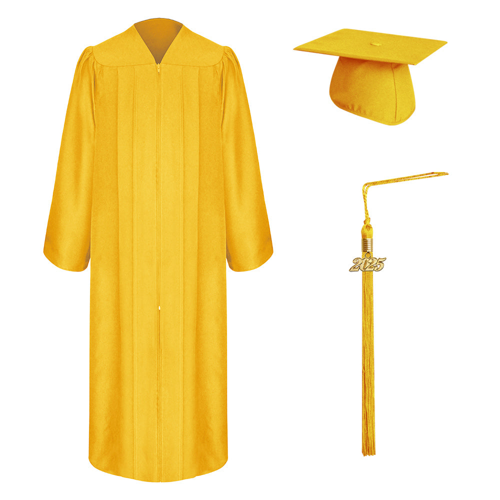 Matte Gold College and University Graduation Cap, Gown & Tassel