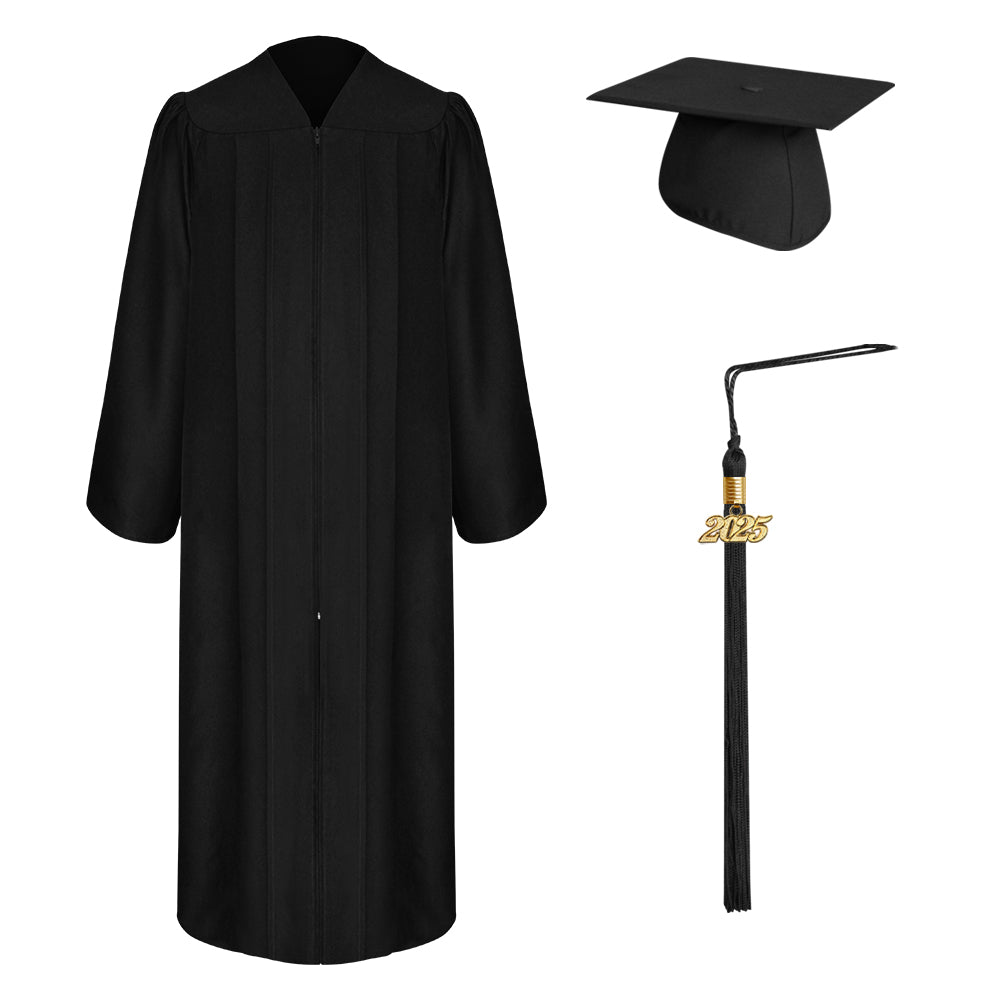 Matte Black Bachelor Graduation Cap, Gown & Tassel