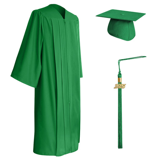 Matte Green Bachelor Graduation Cap, Gown & Tassel