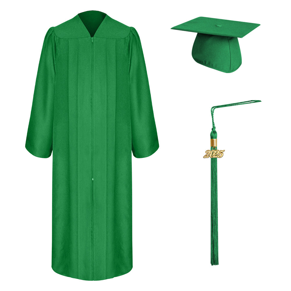 Matte Green Bachelor Graduation Cap, Gown & Tassel