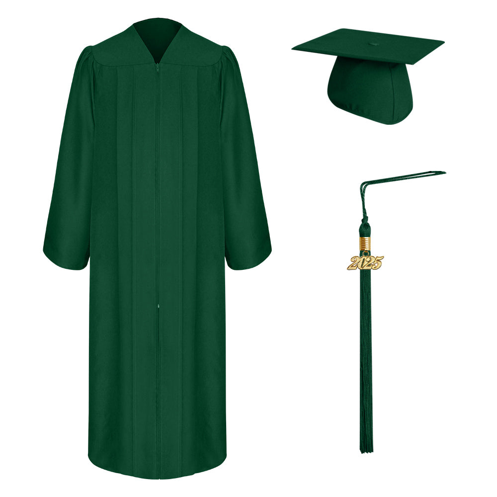 Matte Hunter Graduation Cap, Gown & Tassel