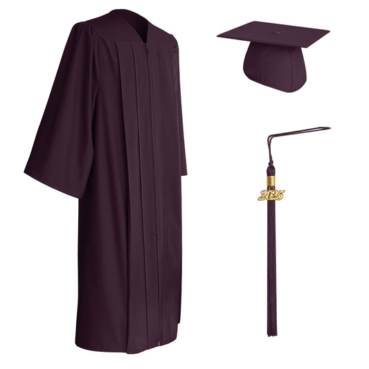 Matte Maroon Bachelor Graduation Cap, Gown & Tassel