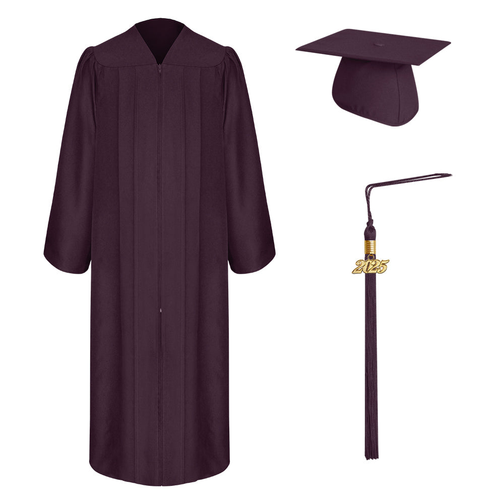 Matte Maroon Bachelor Graduation Cap, Gown & Tassel