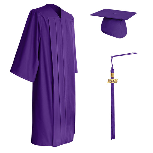 Matte Purple Graduation Cap, Gown & Tassel