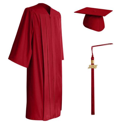 Matte Red Bachelor Graduation Cap, Gown & Tassel