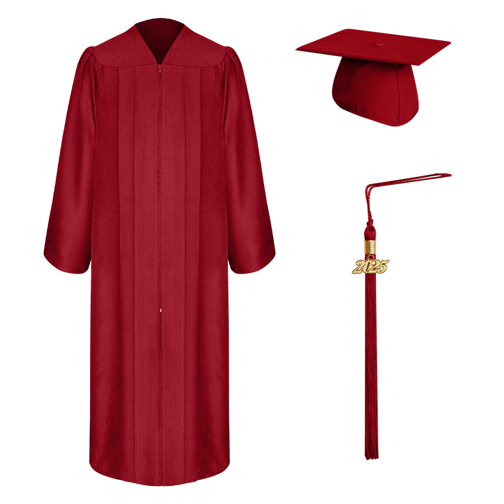 Matte Red Middle School and Junior High Graduation Cap, Gown & Tassel