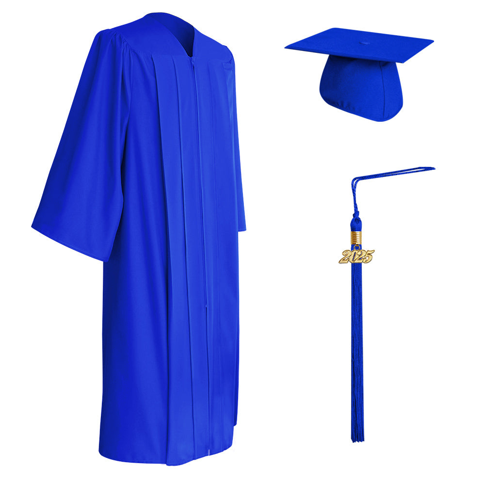 Matte Royal Blue College and University Graduation Cap, Gown & Tassel