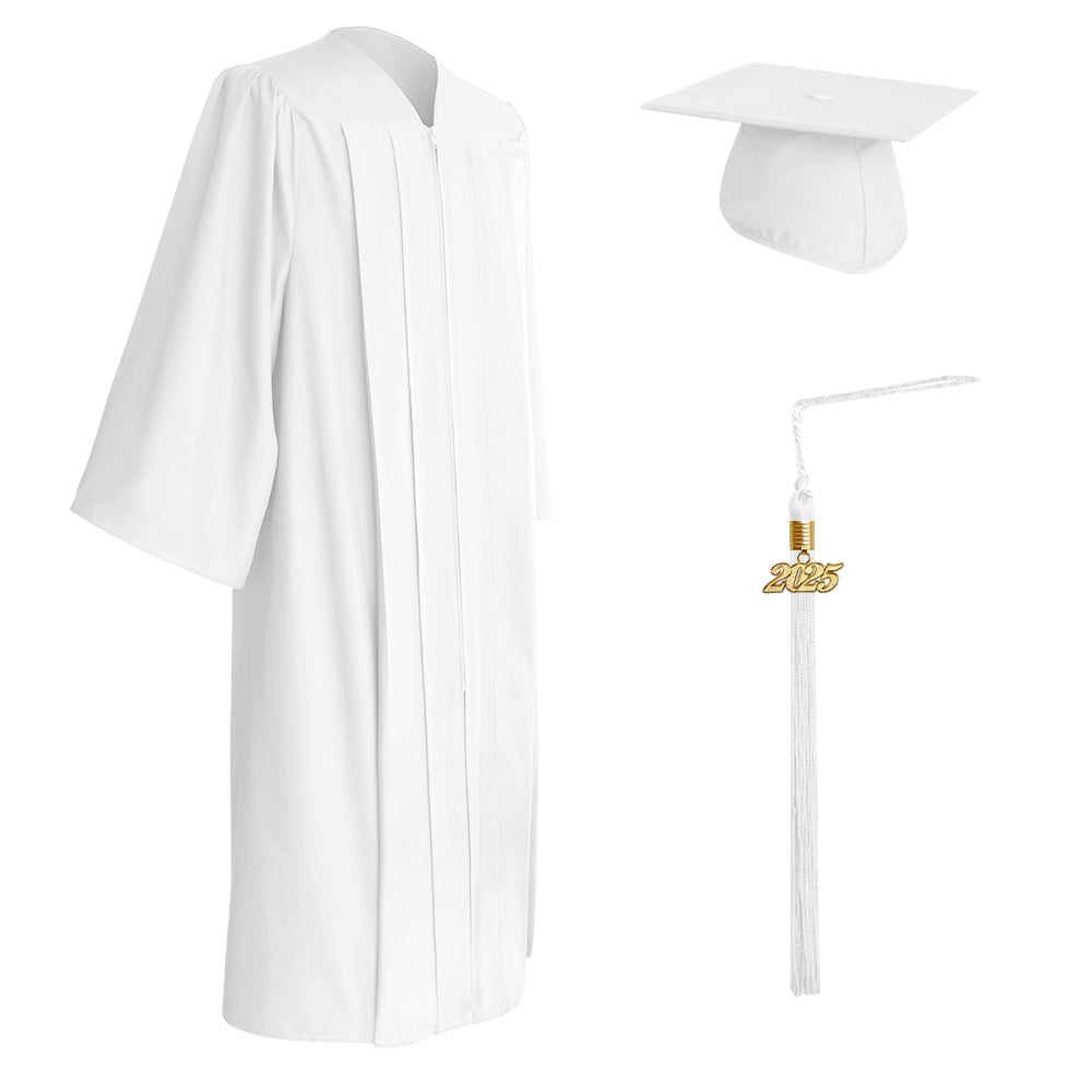 Matte White Bachelor Graduation Cap, Gown & Tassel