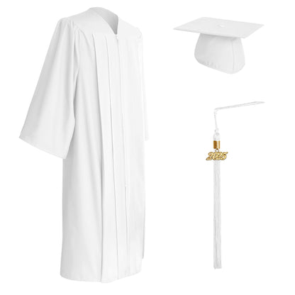 Matte White High School Graduation Cap, Gown & Tassel