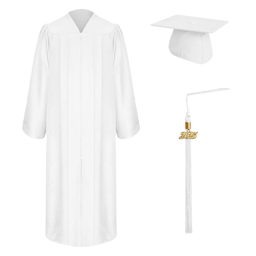 Matte White Bachelor Graduation Cap, Gown & Tassel