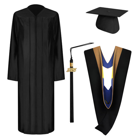 Shiny Black Bachelor Graduation Cap, Gown, Tassel & Hood