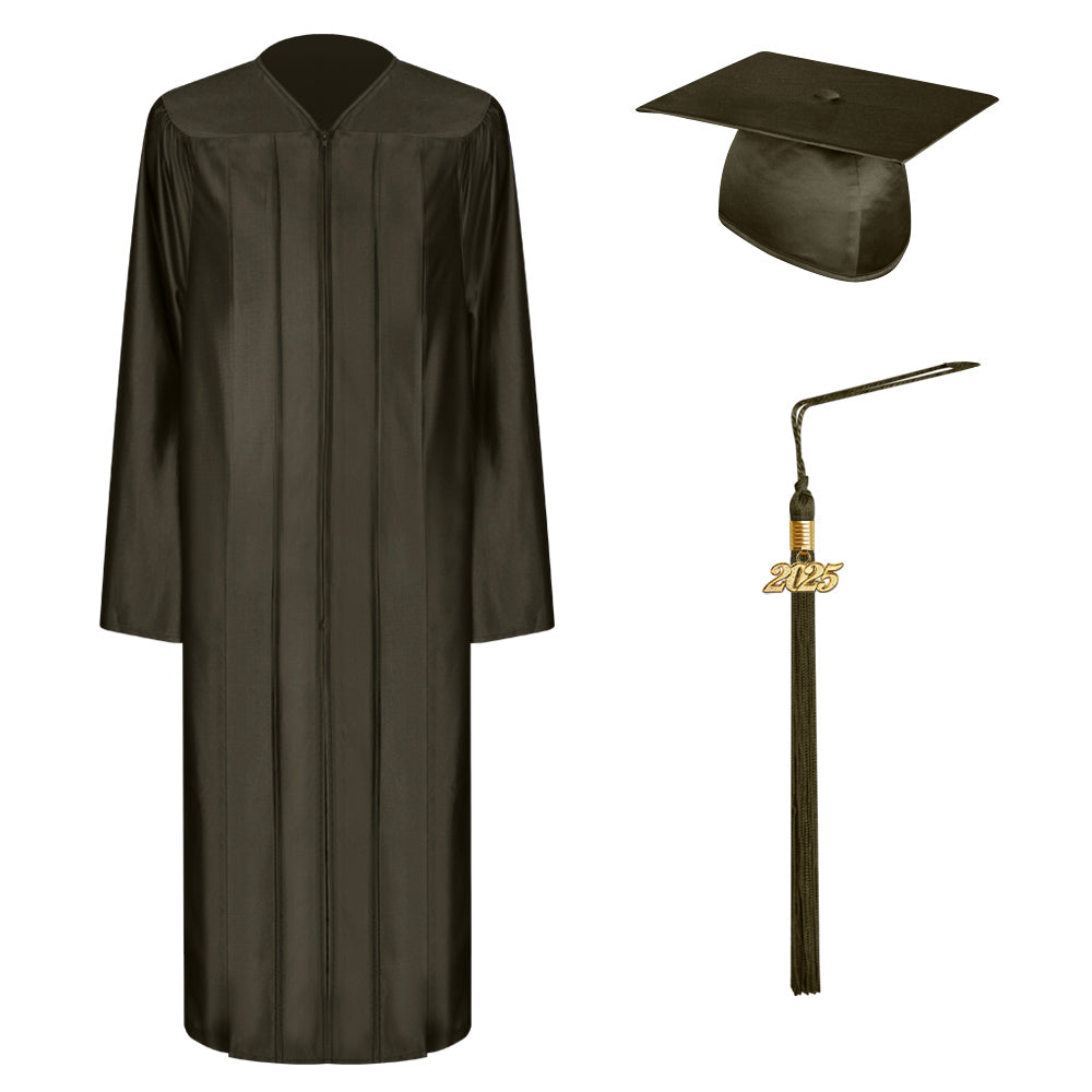 Shiny Brown High School Graduation Cap, Gown & Tassel