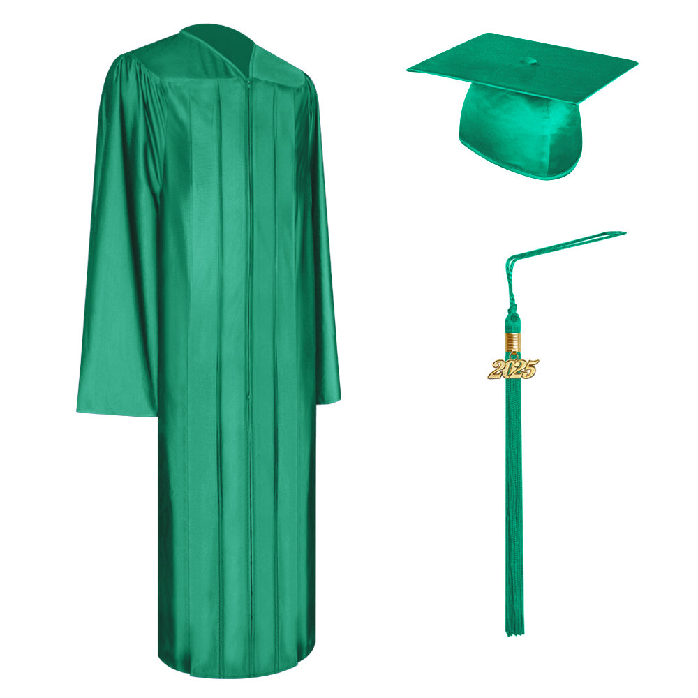 Shiny Emerald Green Elementary Graduation Cap, Gown & Tassel