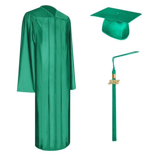 Shiny Emerald Green Bachelor Graduation Cap, Gown & Tassel