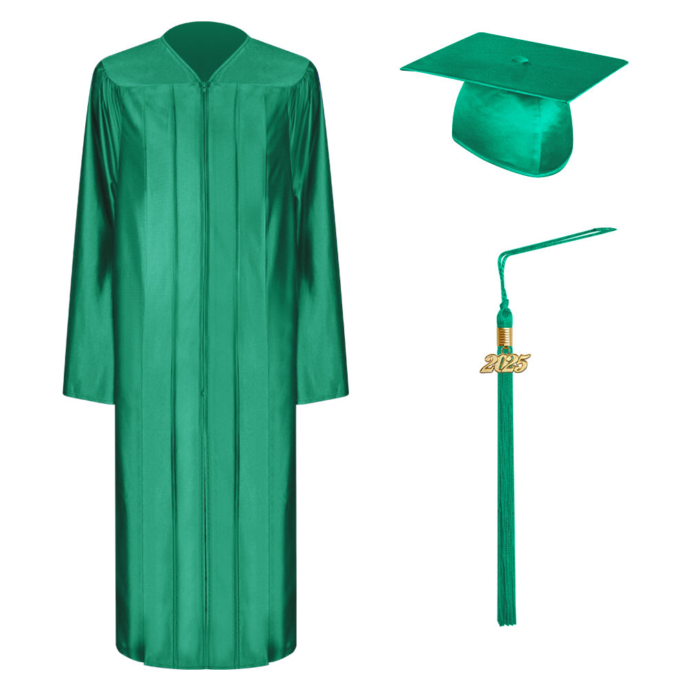 Shiny Emerald Green College and University Graduation Cap, Gown & Tassel