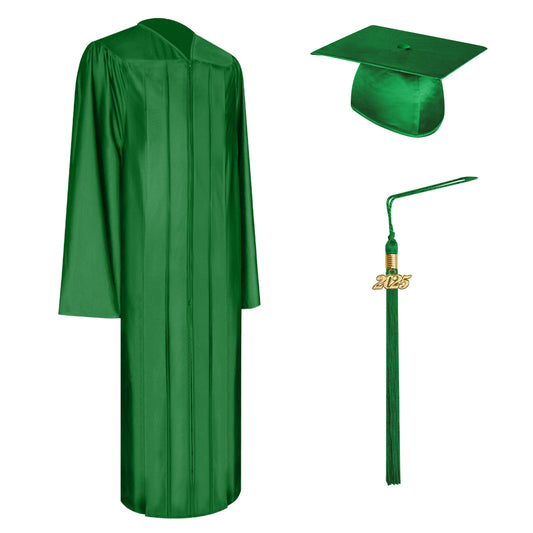 Shiny Green Bachelor Graduation Cap, Gown & Tassel