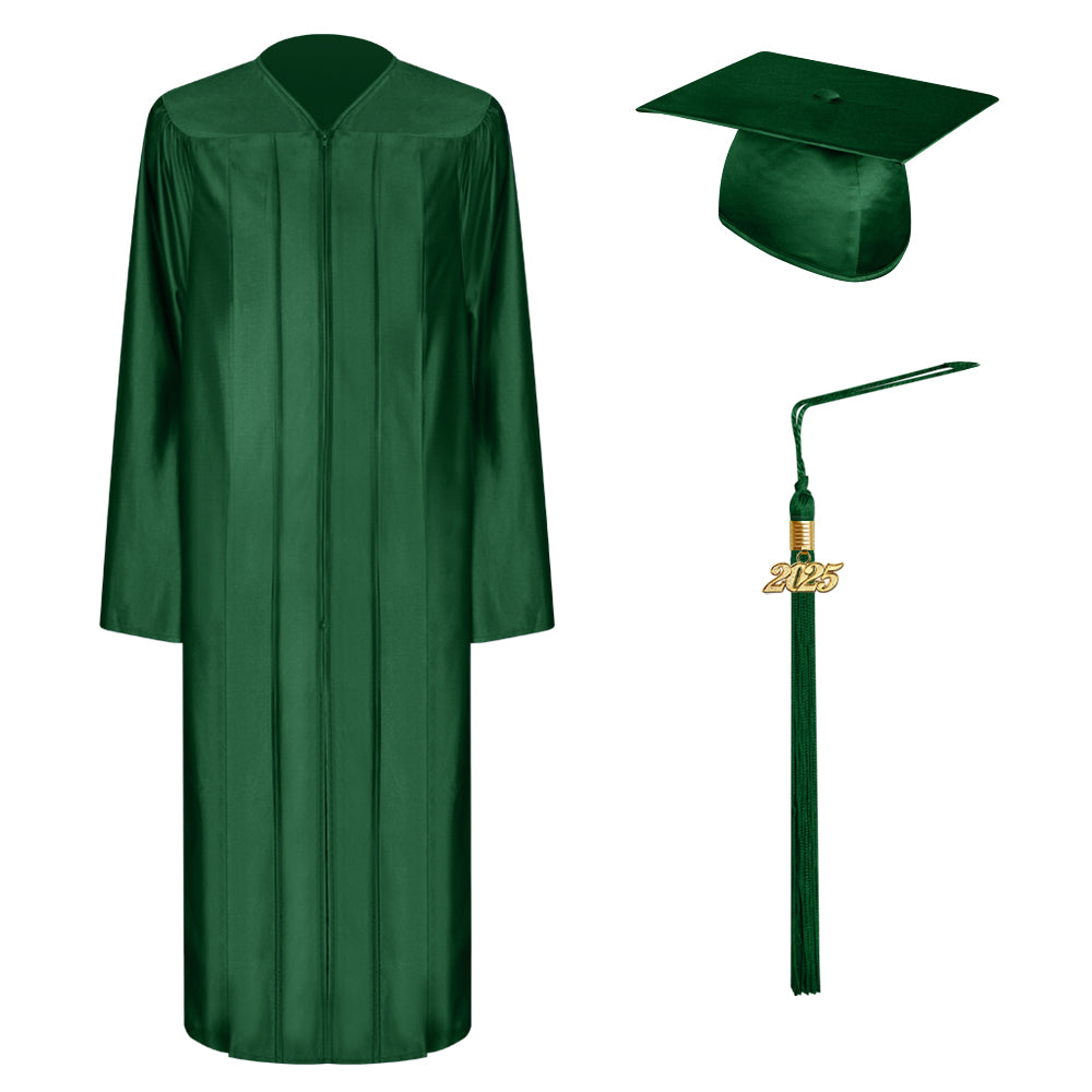 Shiny Hunter Green Bachelor Graduation Cap, Gown & Tassel