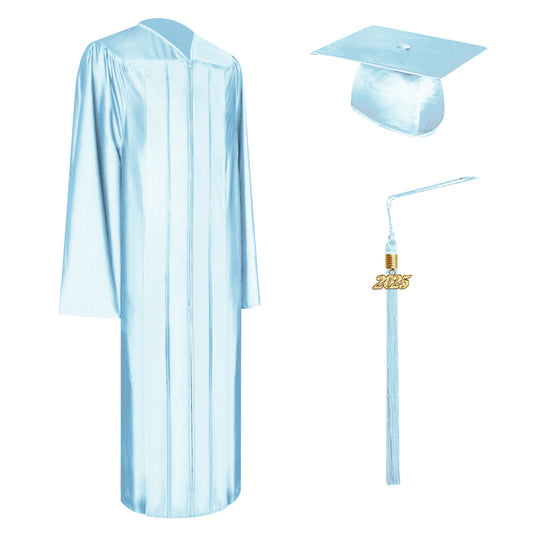 Shiny Light Blue Middle School and Junior High Graduation Cap, Gown & Tassel