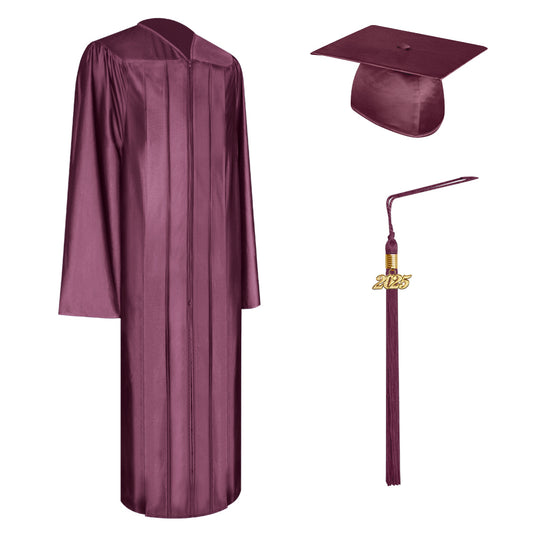 Shiny Maroon High School Graduation Cap, Gown & Tassel