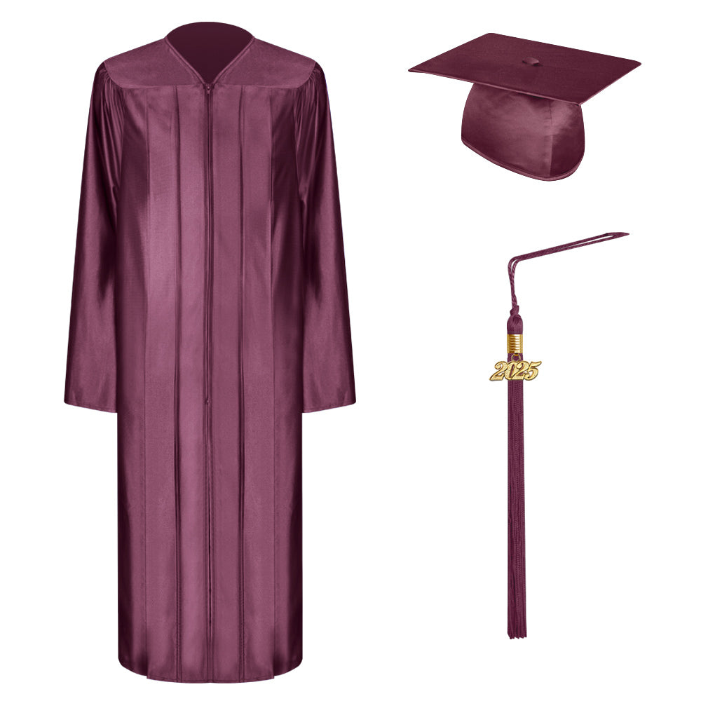 Shiny Maroon Bachelor Graduation Cap, Gown & Tassel