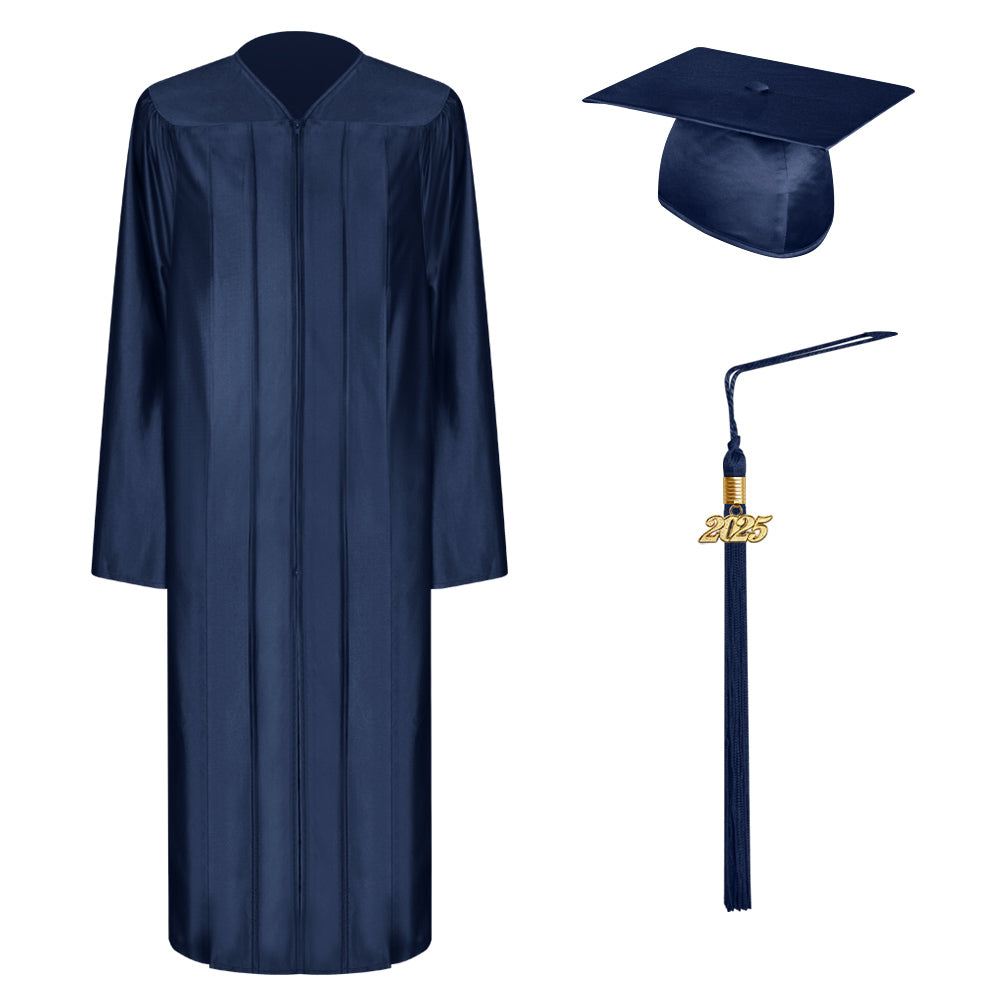 Shiny Navy Blue Bachelor Graduation Cap, Gown & Tassel