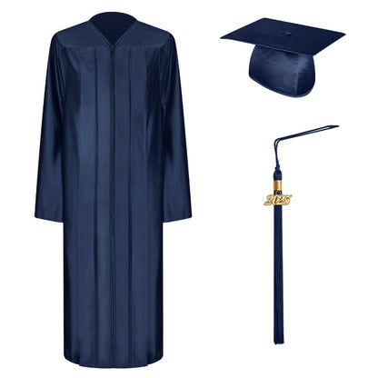 Shiny Navy Blue Bachelor Graduation Cap, Gown & Tassel