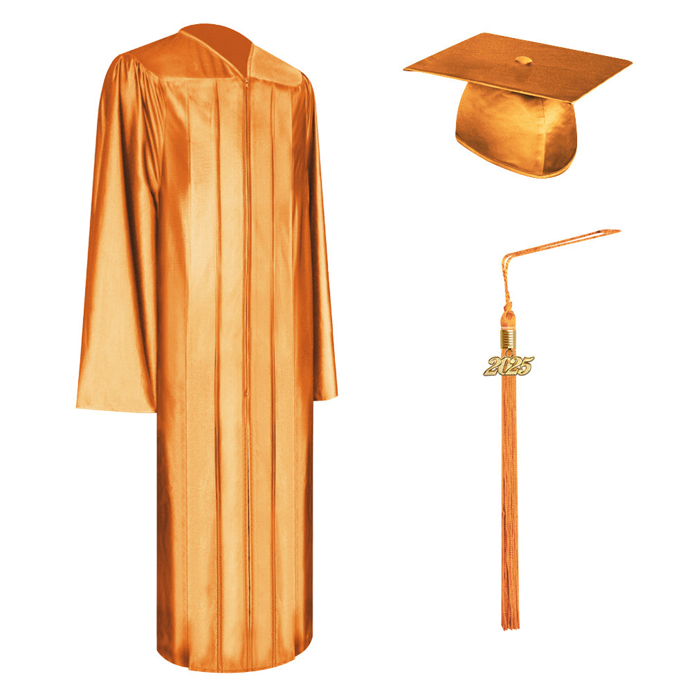 Shiny Orange Bachelor Graduation Cap, Gown & Tassel