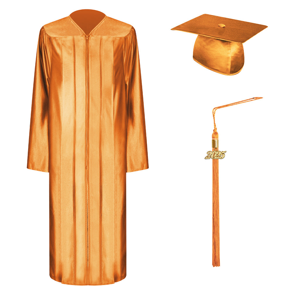 Shiny Orange Bachelor Graduation Cap, Gown & Tassel