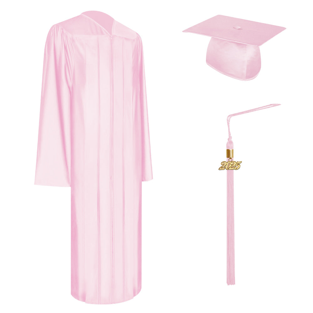 Shiny Pink Bachelor Graduation Cap, Gown & Tassel