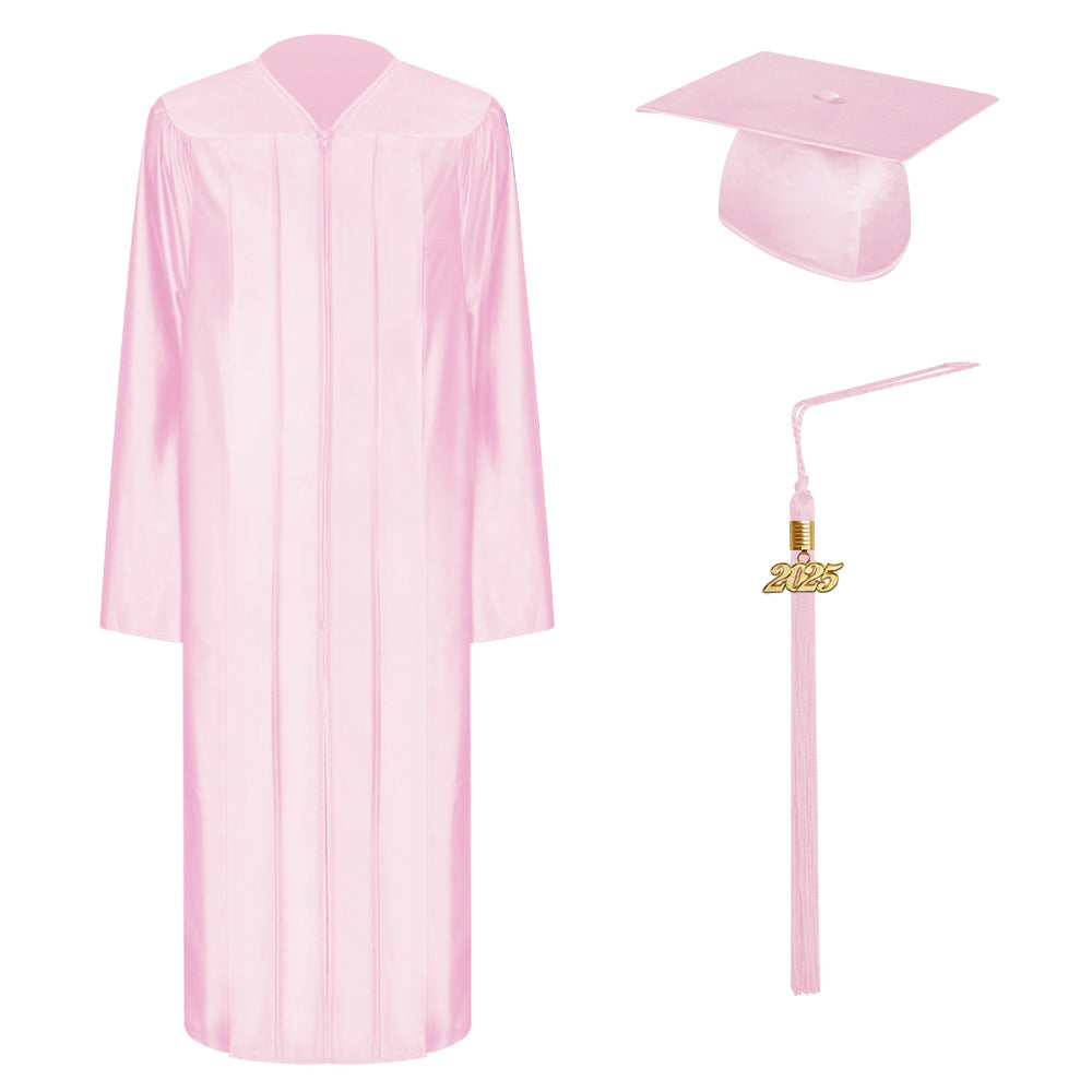 Shiny Pink High School Graduation Cap, Gown & Tassel