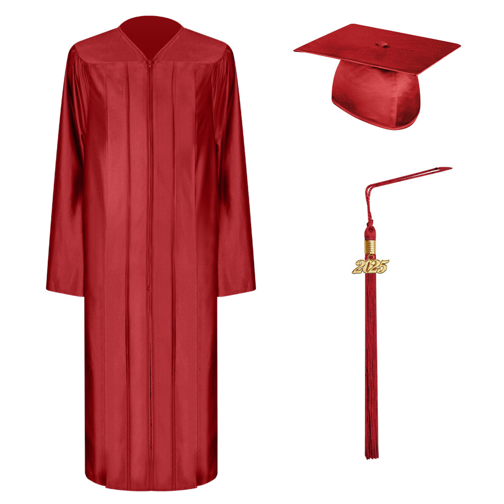 Shiny Red Bachelor Graduation Cap, Gown & Tassel