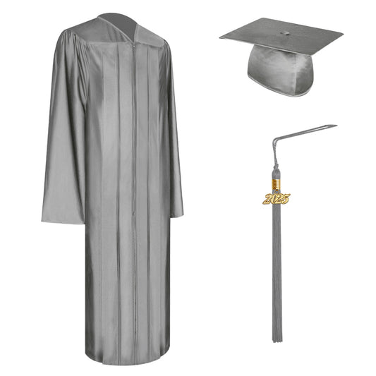 Shiny Silver Faculty Staff Graduation Cap, Gown & Tassel