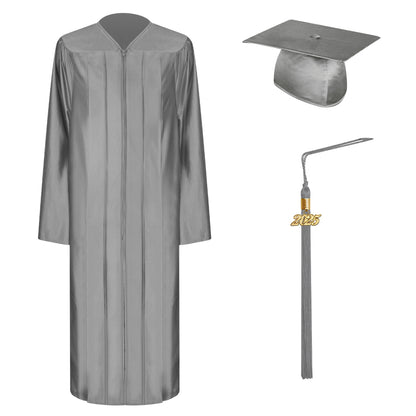 Shiny Silver Bachelor Graduation Cap, Gown & Tassel