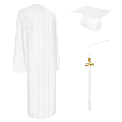 Shiny White Bachelor Graduation Cap, Gown & Tassel