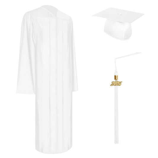 Shiny White Bachelor Graduation Cap, Gown & Tassel