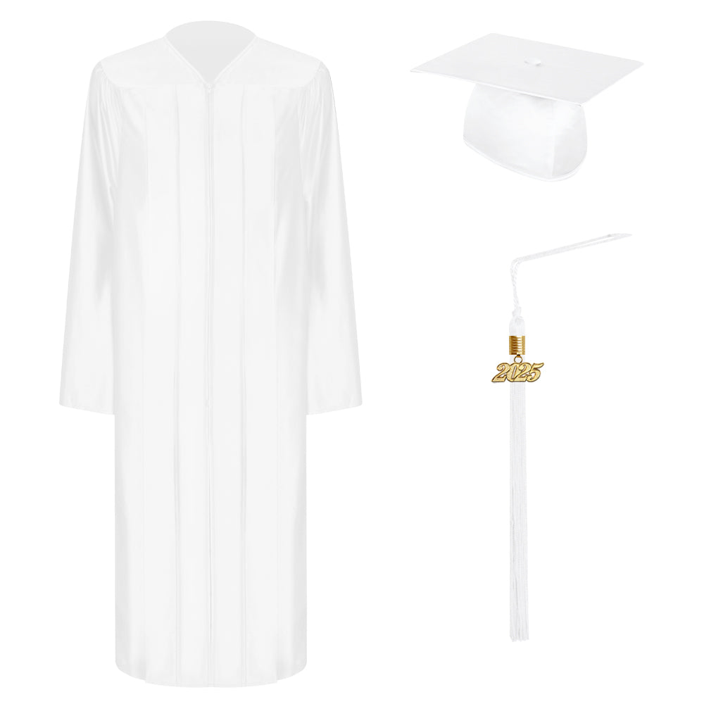 Shiny White Bachelor Graduation Cap, Gown & Tassel