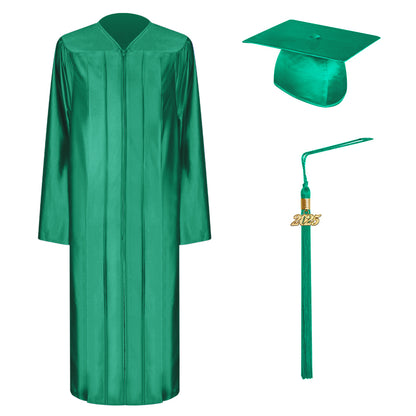 Shiny Emerald Green Graduation Cap, Gown & Tassel