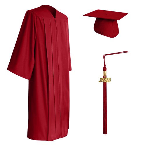 Matte Red Graduation Cap, Gown & Tassel Set|High School