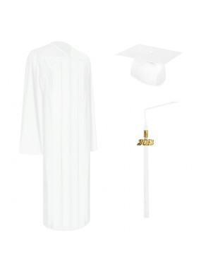 Shiny White High School Graduation Cap, Gown & Tassel