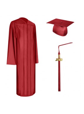 Shiny Red College and University Graduation Cap, Gown & Tassel