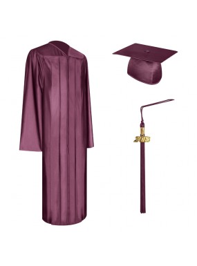 Shiny Maroon High School Graduation Cap, Gown & Tassel