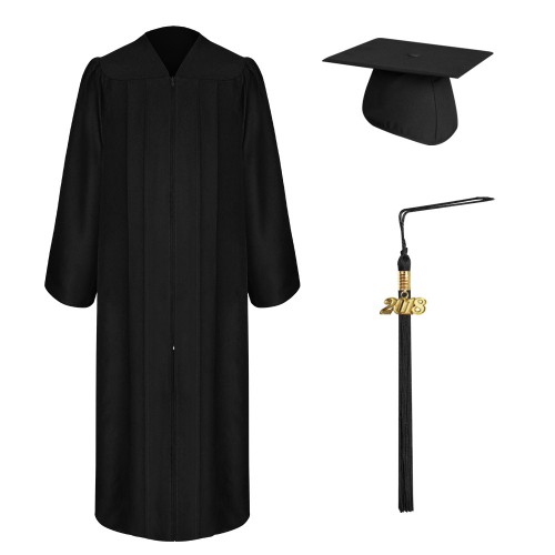 Matte Black Cap and Gown Graduation Set with Tassel